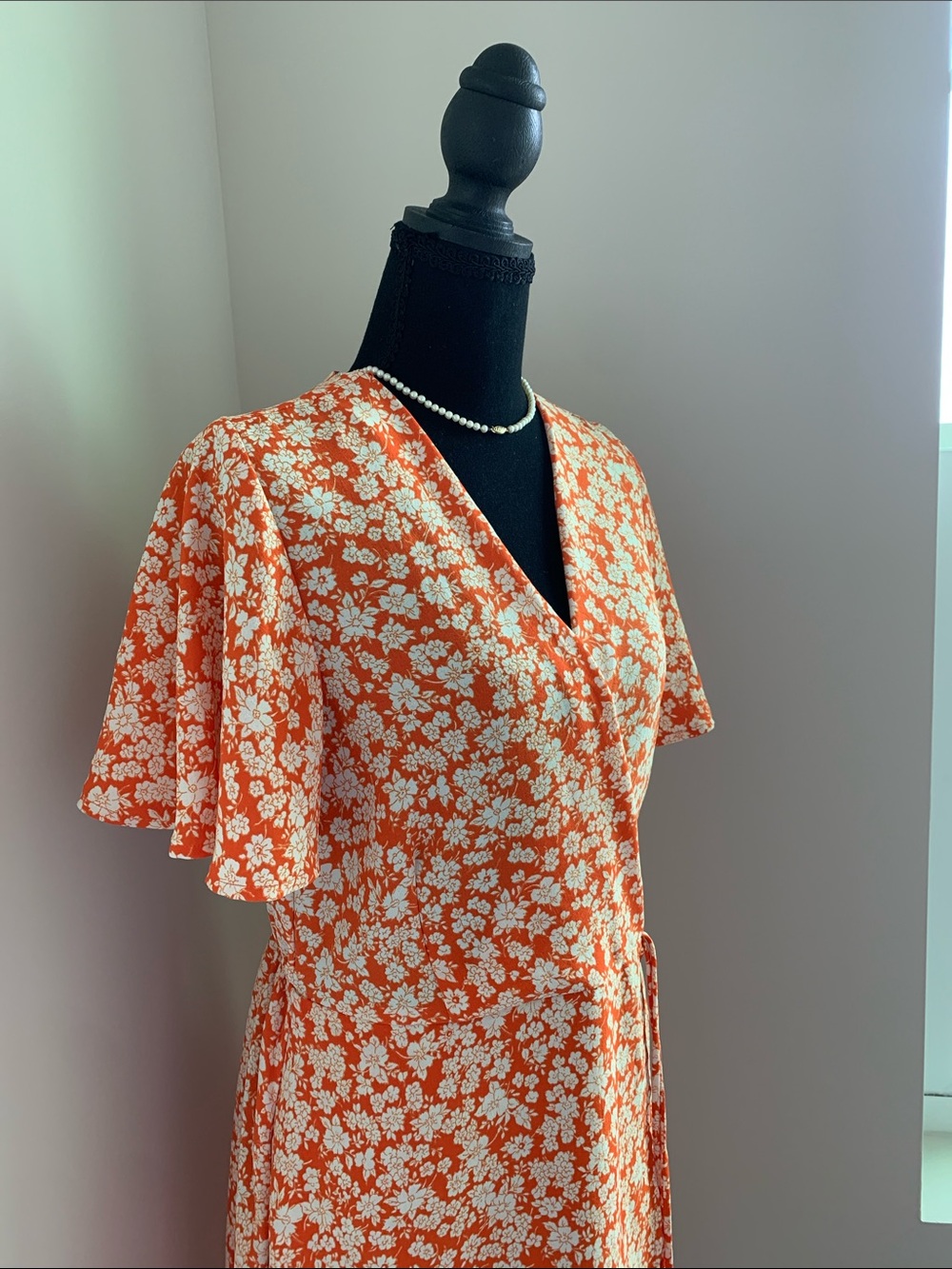Floral faux Wrap Dress in Orange and Cream size L